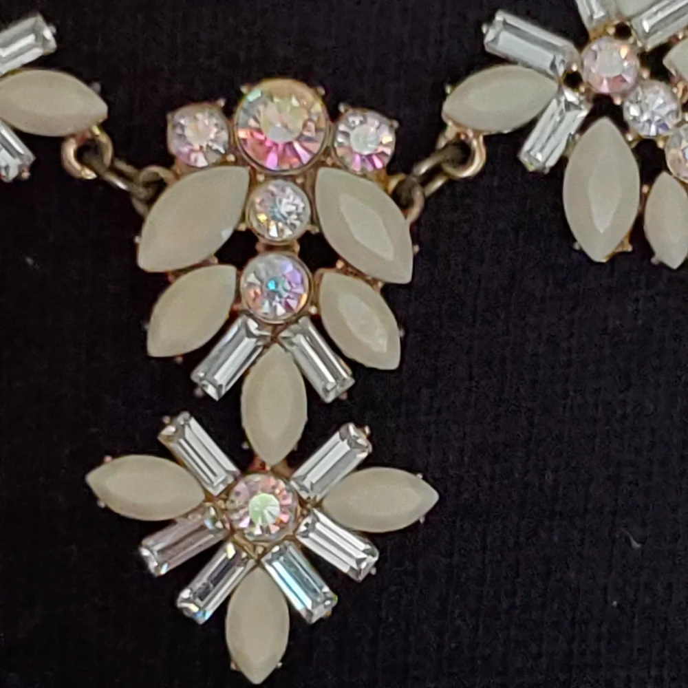 J. Crew brasstone statement necklace with cream marquis stones and ab stones